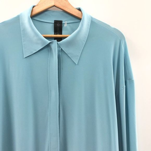 Norma Kamali Oversized Boyfriend Shirt Dress in Powder Blue - Picture 3 of 13